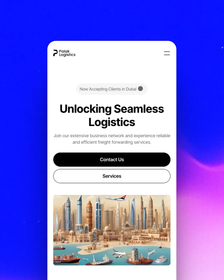 موقع شركة Palak Logistics معروضاً على الهاتف.